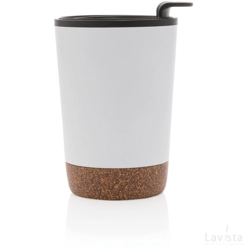 GRS gerecycled PP en roestvrijstalen kurk koffiebeker wit