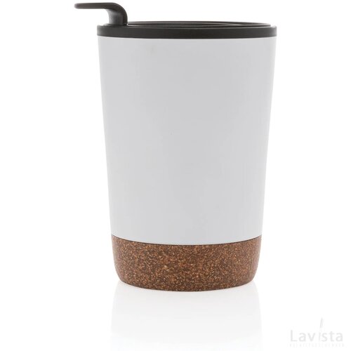 GRS gerecycled PP en roestvrijstalen kurk koffiebeker wit