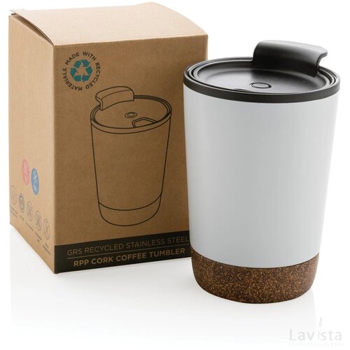 GRS gerecycled PP en roestvrijstalen kurk koffiebeker wit