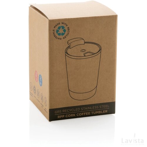 GRS gerecycled PP en roestvrijstalen kurk koffiebeker wit