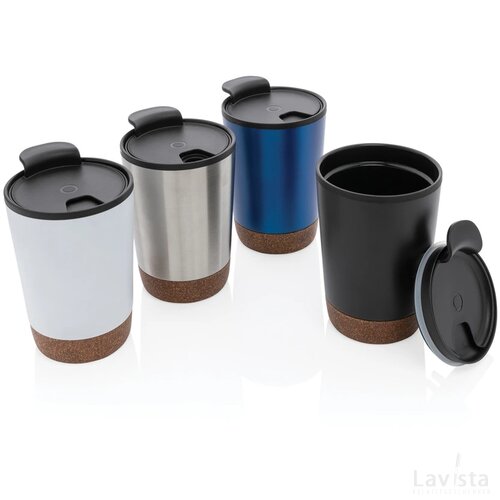 GRS gerecycled PP en roestvrijstalen kurk koffiebeker zwart
