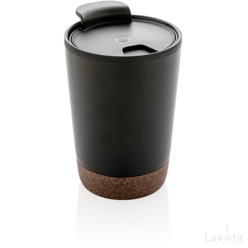 GRS gerecycled PP en roestvrijstalen kurk koffiebeker zwart