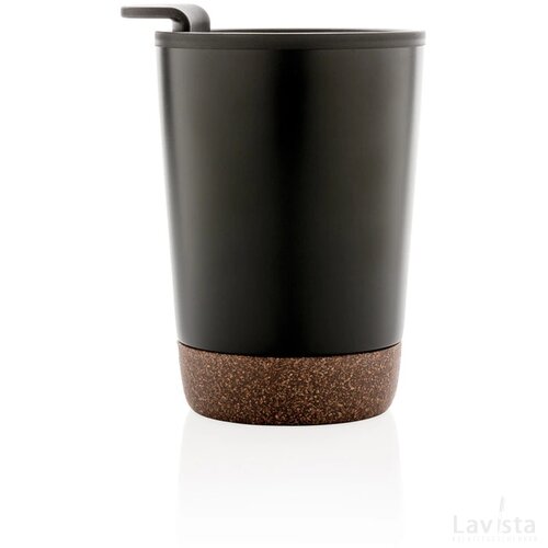 GRS gerecycled PP en roestvrijstalen kurk koffiebeker zwart