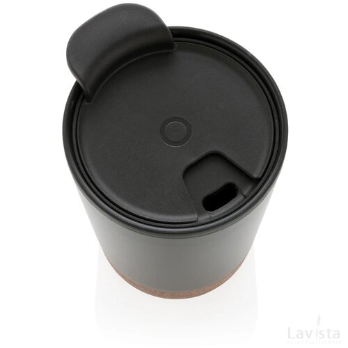 GRS gerecycled PP en roestvrijstalen kurk koffiebeker zwart