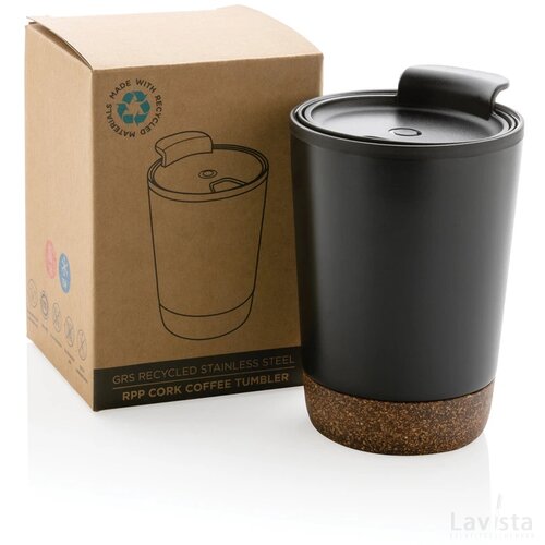 GRS gerecycled PP en roestvrijstalen kurk koffiebeker zwart