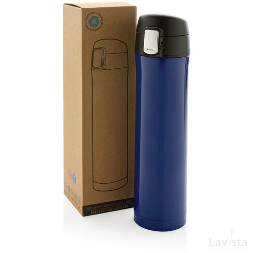 RCS gerecycled roestvrijstalen easy lock thermosfles blauw