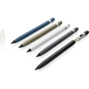Aluminium inktloze pen met gum grijs