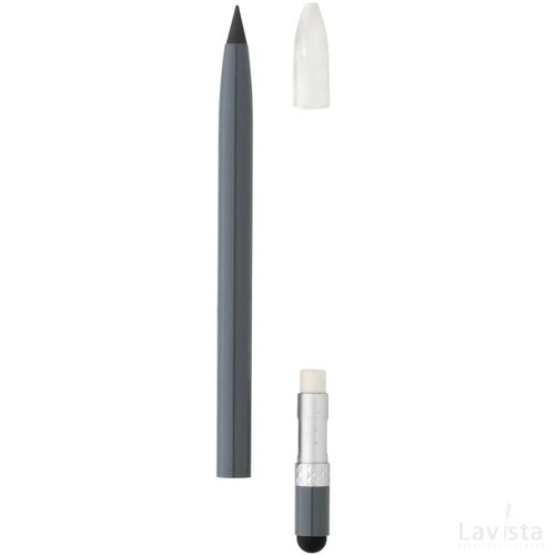 Aluminium inktloze pen met gum grijs