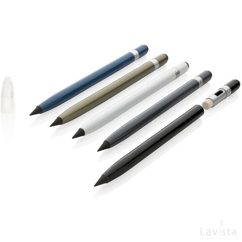 Aluminium inktloze pen met gum blauw