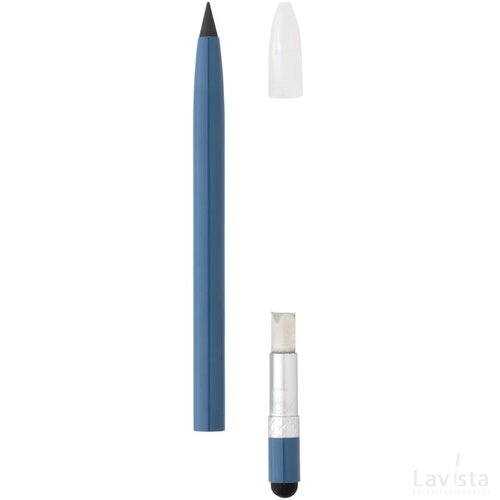 Aluminium inktloze pen met gum blauw