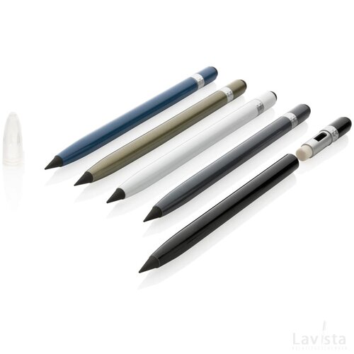 Aluminium inktloze pen met gum wit