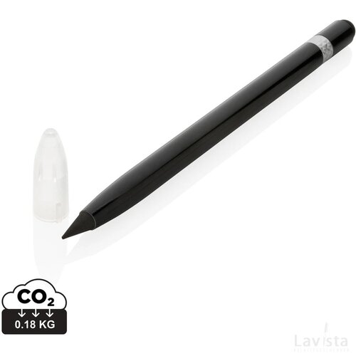 Aluminium inktloze pen met gum zwart