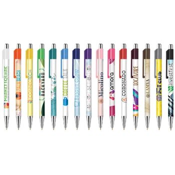 BATAM balpen Chrome met gekleurd beslag in full colour all over bedrukt donkergrijs