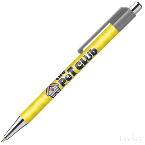 BATAM balpen Chrome met gekleurd beslag in full colour all over bedrukt donkergrijs
