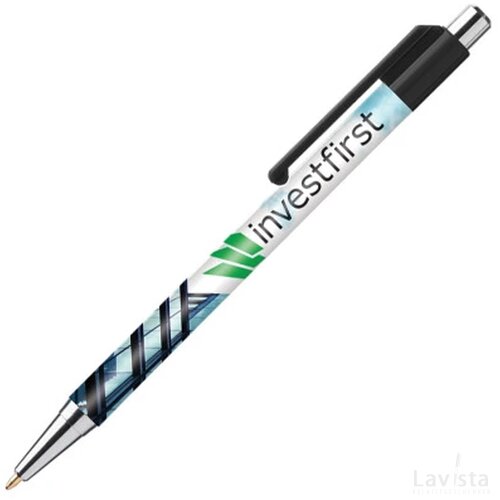 BATAM balpen Chrome met gekleurd beslag in full colour all over bedrukt zwart