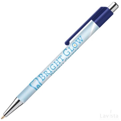 BATAM balpen Chrome met gekleurd beslag in full colour all over bedrukt donkerblauw