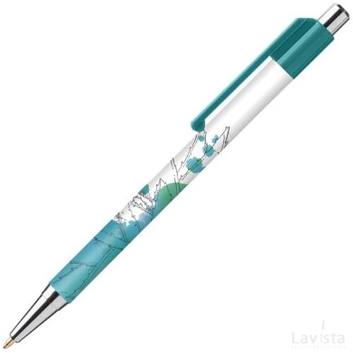 BATAM balpen Chrome met gekleurd beslag in full colour all over bedrukt donkergroen
