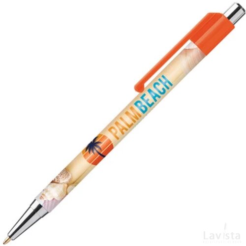 BATAM balpen Chrome met gekleurd beslag in full colour all over bedrukt oranje