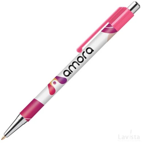 BATAM balpen Chrome met gekleurd beslag in full colour all over bedrukt roze