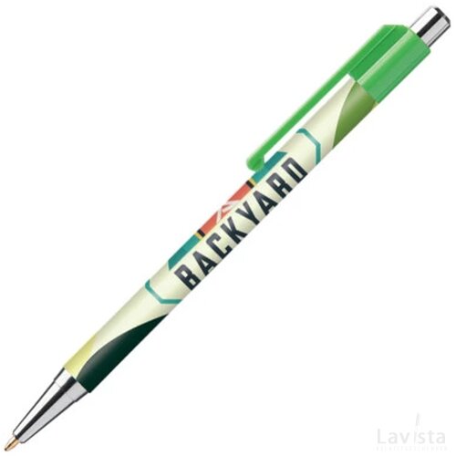 BATAM balpen Chrome met gekleurd beslag in full colour all over bedrukt lichtgroen