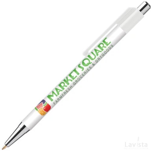 BATAM balpen Chrome met gekleurd beslag in full colour all over bedrukt wit