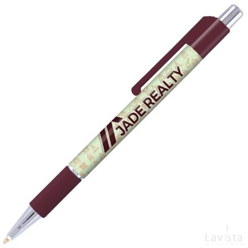 BATAM balpen Grip met gripzone en gekleurd beslag in full colour all over bedrukt bordeaux rood