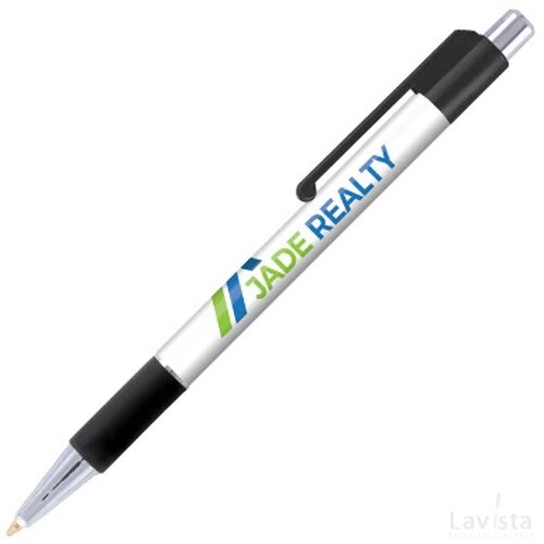 BATAM balpen Grip met gripzone en gekleurd beslag in full colour all over bedrukt zwart