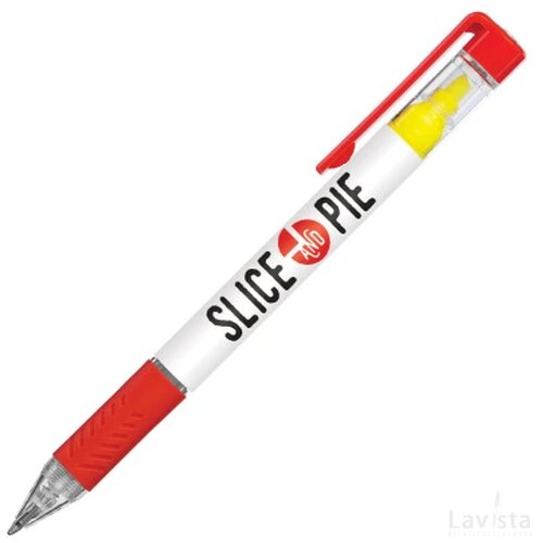 DELOS balpen Bright met gele textmarker in full colour all over bedrukt rood