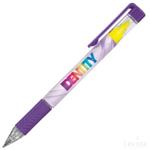 DELOS balpen Bright met gele textmarker in full colour all over bedrukt donkerpaars