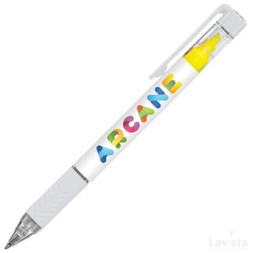 DELOS balpen Bright met gele textmarker in full colour all over bedrukt wit