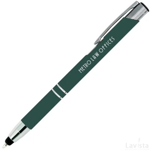 BRUNY Stylus balpen soft touch met lasergravering donkergroen