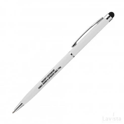 BIMINI Stylus balpen soft touch met lasergravering wit