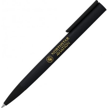 BIOKO soft touch balpen metaal met spiegel gravering, GOUD zwart
