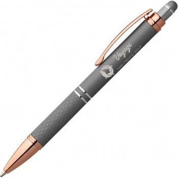 SAGAR Stylus balpen soft touch Rose Gold met lasergravering lichtgrijs