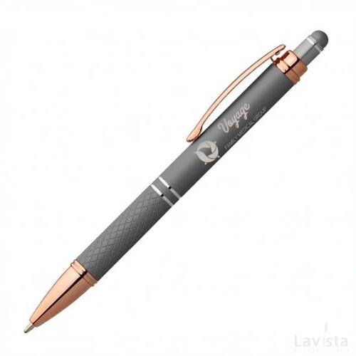 SAGAR Stylus balpen soft touch Rose Gold met lasergravering lichtgrijs
