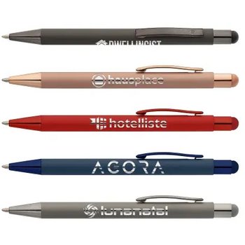 SUNDA Stylus balpen soft touch met spiegel gravering rood