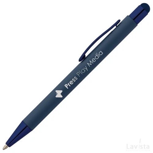 SUNDA Stylus balpen soft touch met spiegel gravering donkerblauw