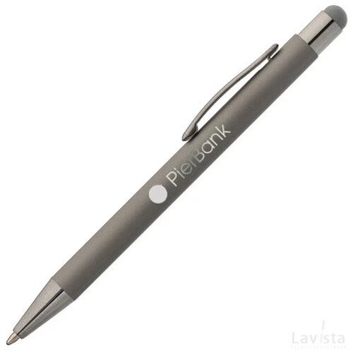 SUNDA Stylus balpen soft touch met spiegel gravering lichtgrijs