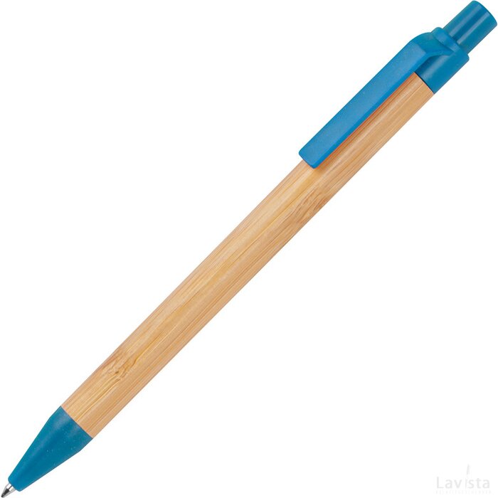Pen van bamboe en applicaties van tarwestro blauw