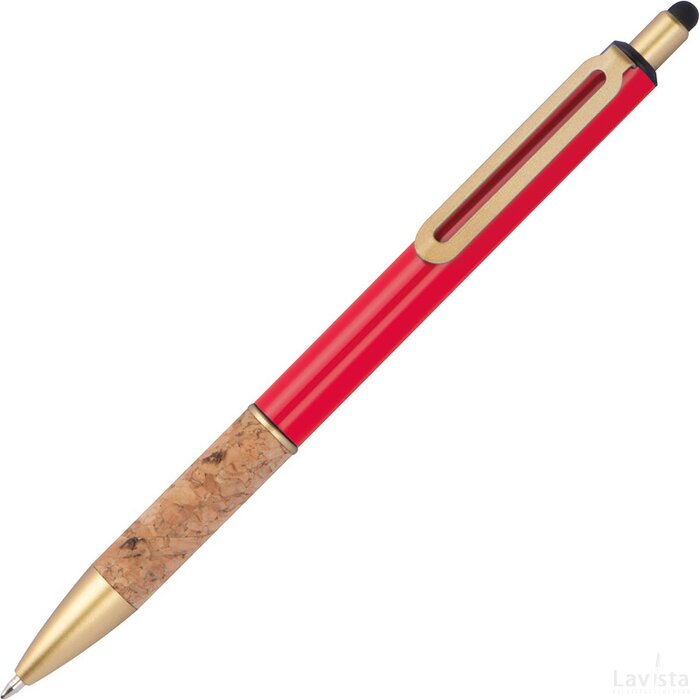 Pen met grip van kurk rood