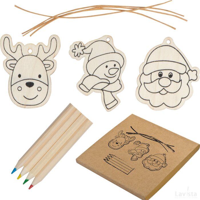 Kindertekenset kerstmotief beige