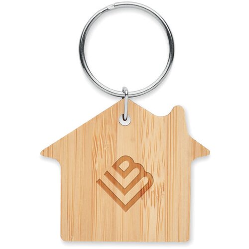 Huisvorm bamboe sleutelhanger Bruin