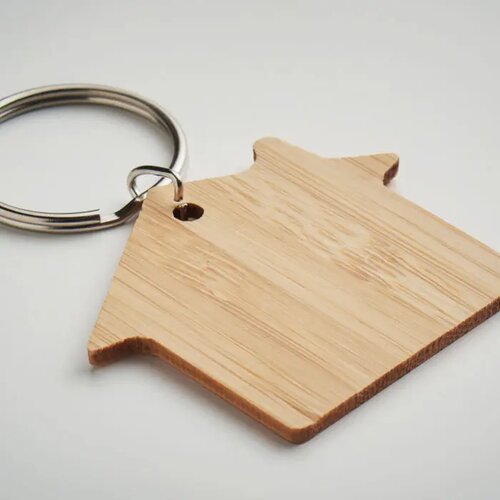 Huisvorm bamboe sleutelhanger Bruin