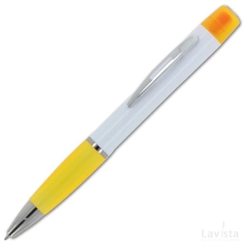 Balpen Hawaii met driekleurige tekstmarker wit / geel