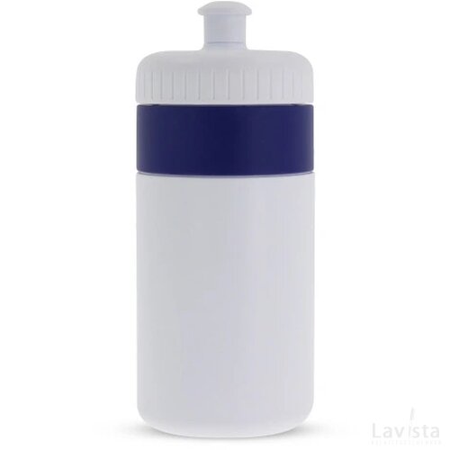 Sportfles met rand 500ml wit / donker blauw
