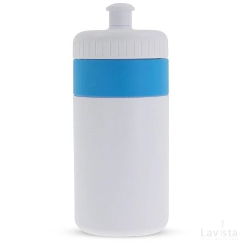 Sportfles met rand 500ml wit / licht blauw