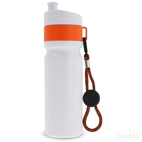 Sportfles met rand en koord 750ml wit / oranje