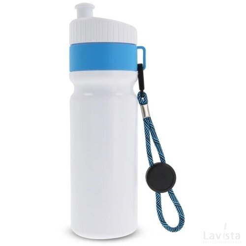 Sportfles met rand en koord 750ml wit / licht blauw