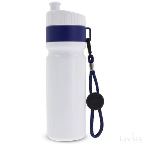 Sportfles met rand en koord 750ml wit / donker blauw