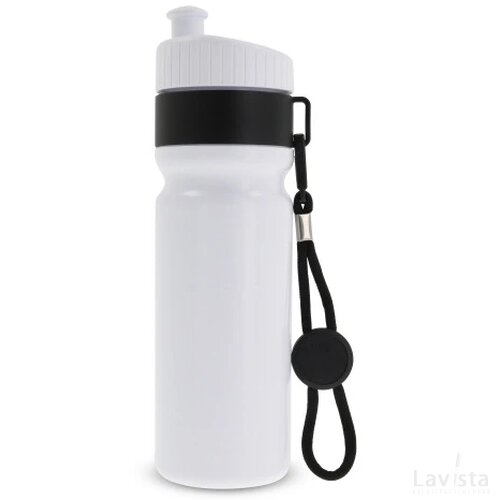Sportfles met rand en koord 750ml wit / zwart